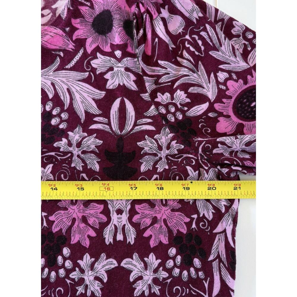 Talbots Womens XL Petite Lightweight Merino Wool Floral Sweater Pink Burgundy - Picture 10 of 11